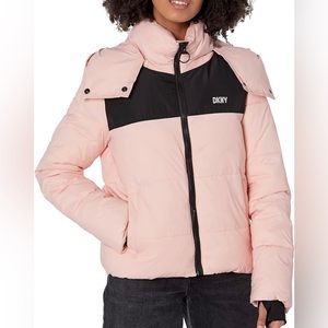 DKNY Women's Colorblock Logo Puffer jacket